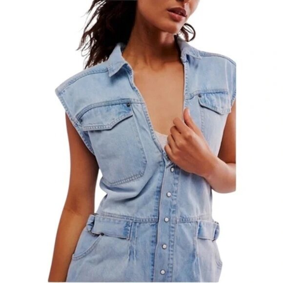 Free People blue rowley denim mini dress size XS - Picture 3 of 8